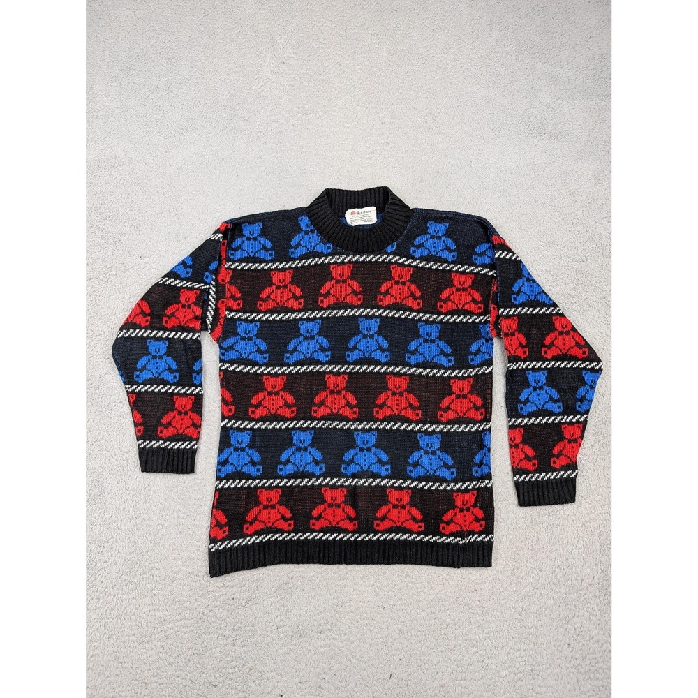 Vintage Bet Ami Sweater Womens‎ Medium Black Teddy Bear Knit Made USA 80s